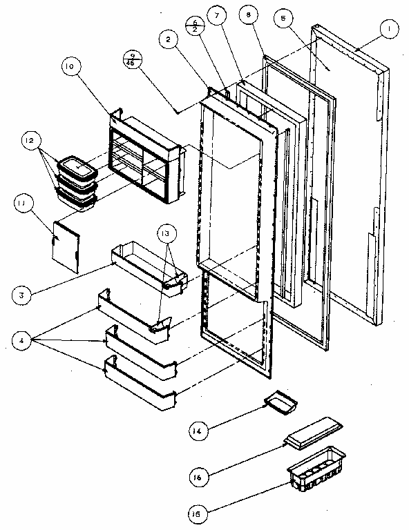 Refrigerator Door Diagram and Parts List for 596SBI20H P7836032W Kenmore Refrigerator