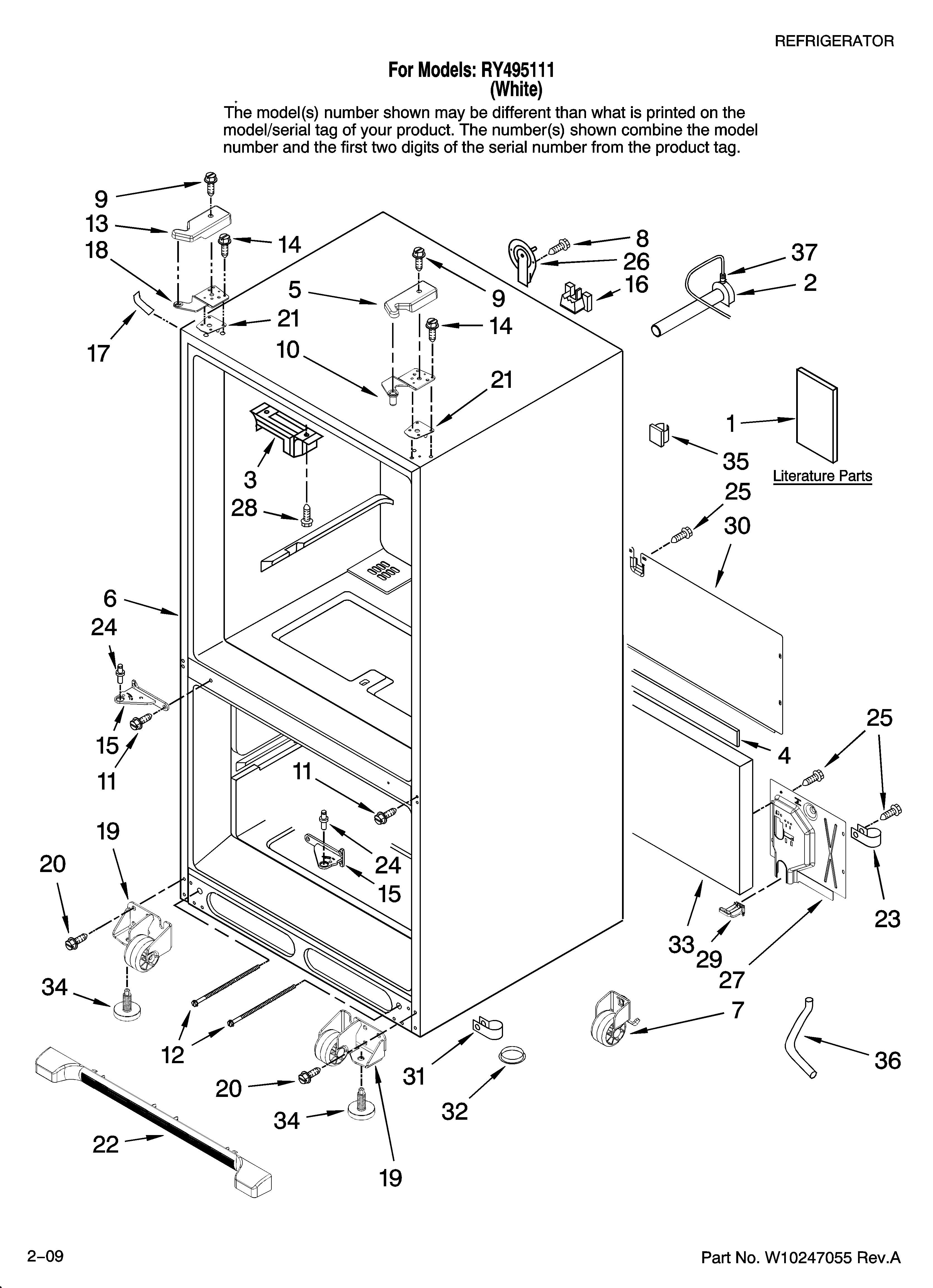 Cabinet Parts Diagram and Parts List for RY495111  Maytag Refrigerator