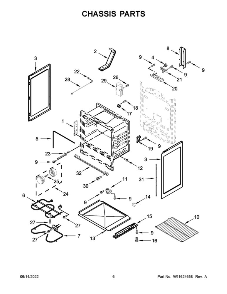 Chassis Parts Diagram and Parts List for YAER6303MMS0  Amana Range