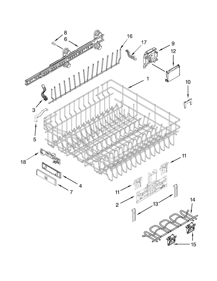 Upper Rack And Track Parts Diagram and Parts List for JDB8500AWX3  Jenn-Air Dishwasher