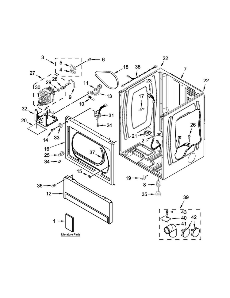 Lower Cabinet And Front Panel Parts Diagram and Parts List for MLE27PNBGW1  Maytag Dryer