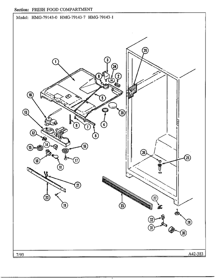 Fresh Food Compartment Diagram and Parts List for 79143-0A  Admiral Refrigerator