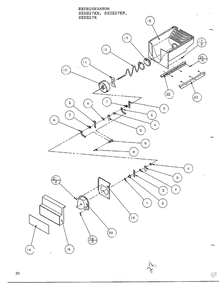 Crushed Ice Bucket Diagram and Parts List for SZDE27KB  Amana Refrigerator