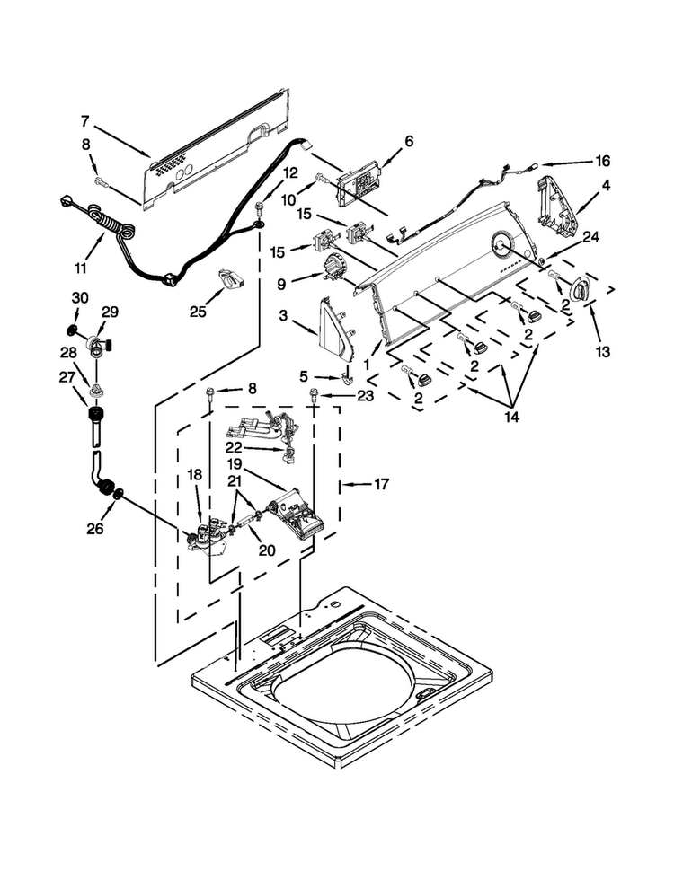Controls And Water Inlet Parts Diagram and Parts List for 4GNTW4600YQ1  Amana Washer