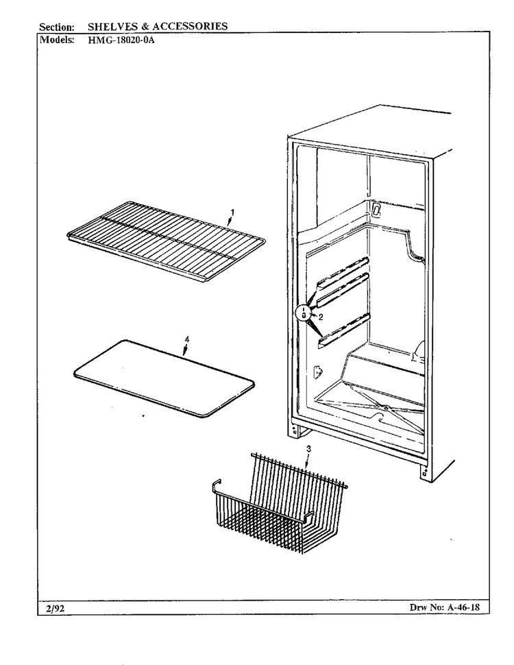 Shelves And Accessories Diagram and Parts List for 18020-0A  Admiral Refrigerator