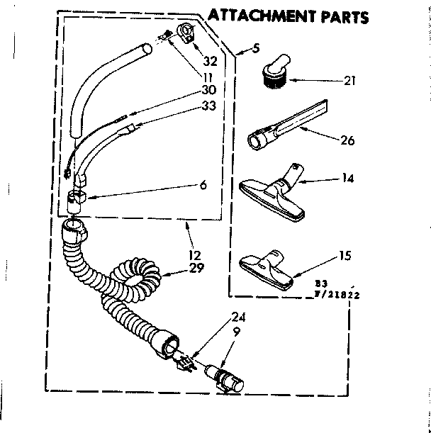 Attachment Parts Diagram and Parts List for 11621822  Kenmore Canister Vacuum