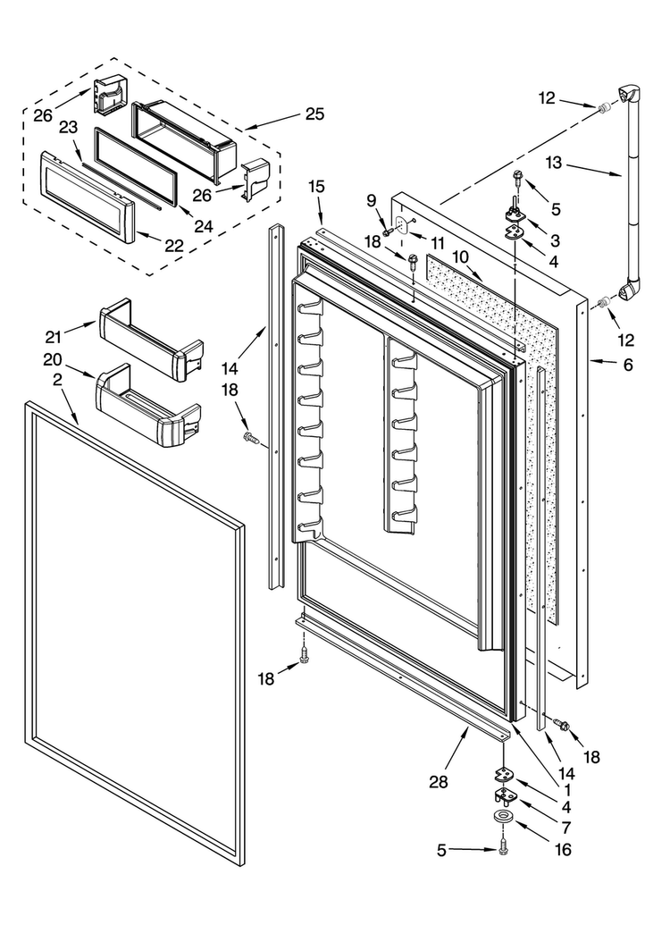 Refrigerator Door Parts Diagram and Parts List for JB36PPFXLB00  Jenn-Air Refrigerator