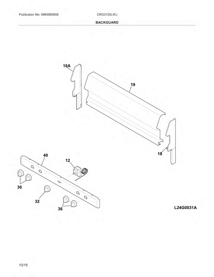 Backguard Diagram and Parts List for CRG3120LWJ  Crosley Range