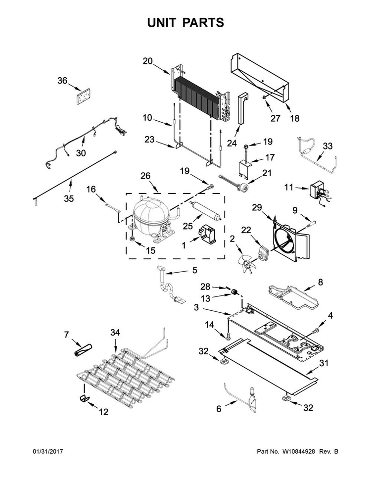 Unit Parts Diagram and Parts List for MFT2776DEE02  Maytag Refrigerator
