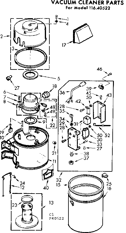 Unit Parts Diagram and Parts List for 1164052291  Kenmore Central Vacuum