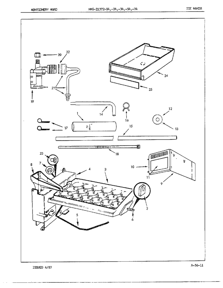 Ice Maker Diagram and Parts List for 21372A  Admiral Refrigerator
