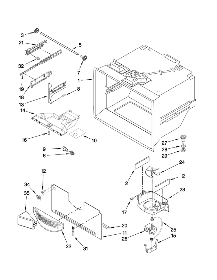 Freezer Liner Parts Diagram and Parts List for JFC2089WTB1  Jenn-Air Refrigerator