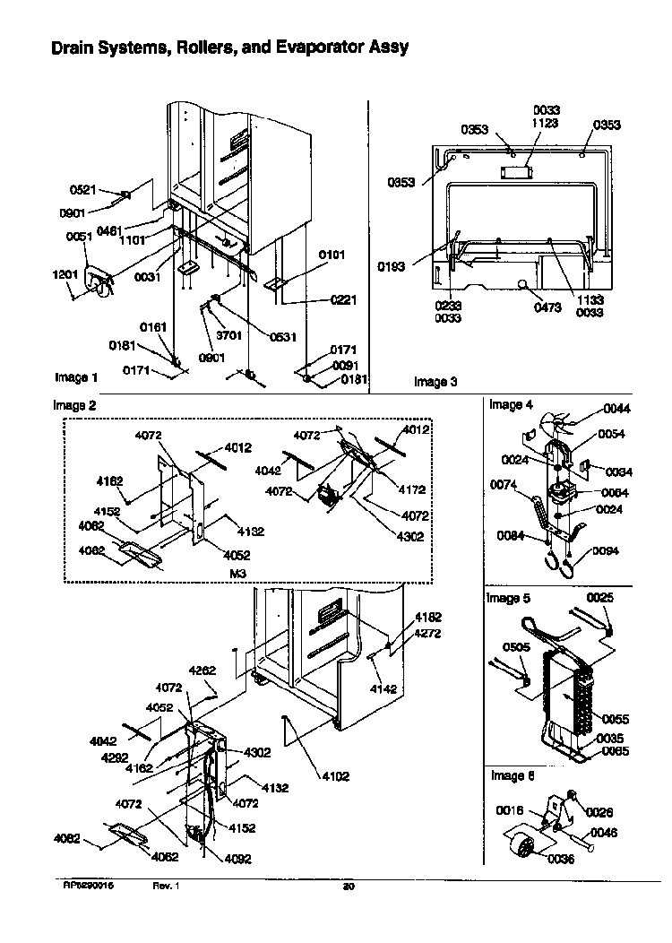 Drain Systems, Rollers, And Evaporator Assy Diagram and Parts List for SRD526TW-P1310201WW  Amana Refrigerator