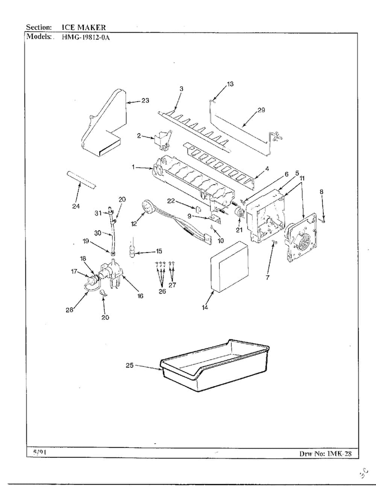 Ice Maker Diagram and Parts List for 19812-0A  Admiral Refrigerator