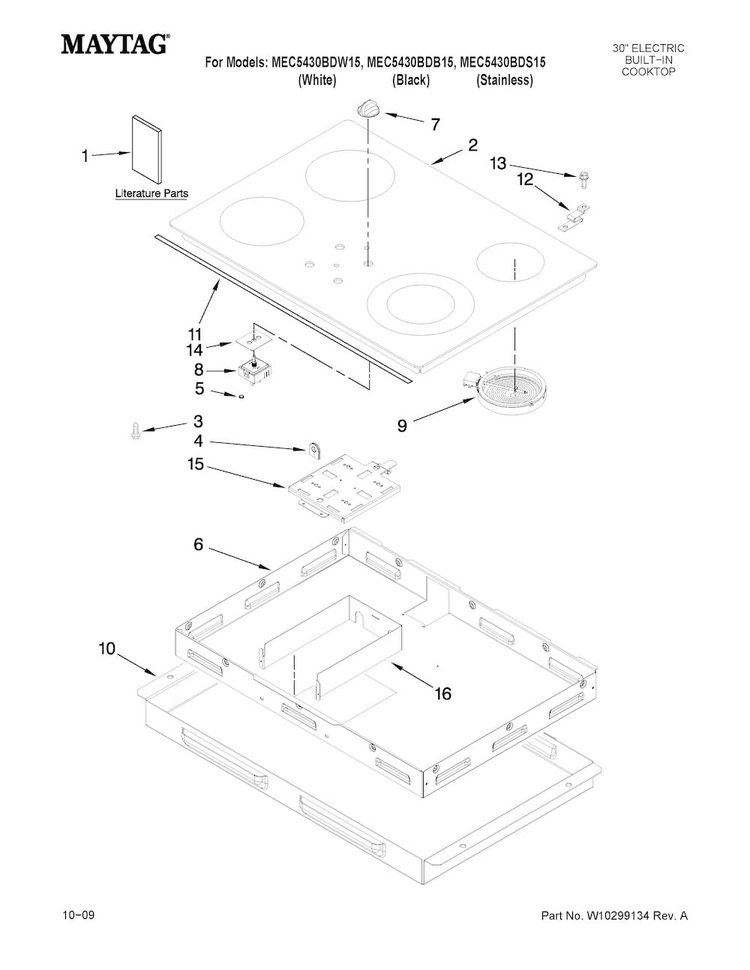 Cooktop Parts Diagram and Parts List for MEC5430BDB15  Maytag Cooktop
