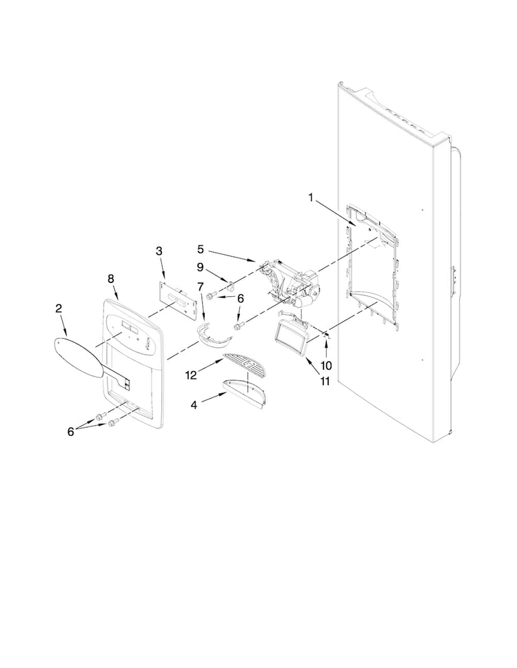 Dispenser Front Parts Diagram and Parts List for MFI2569VEM2  Maytag Refrigerator