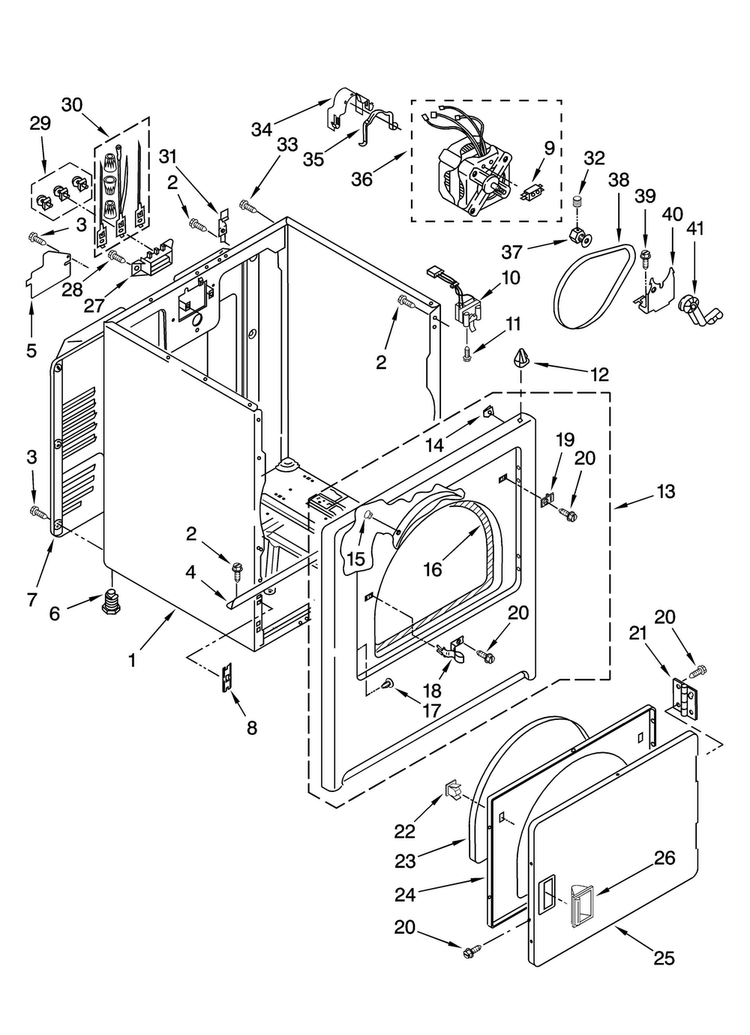 Cabinet Parts Diagram and Parts List for 4KMED5900TW0  Maytag Dryer