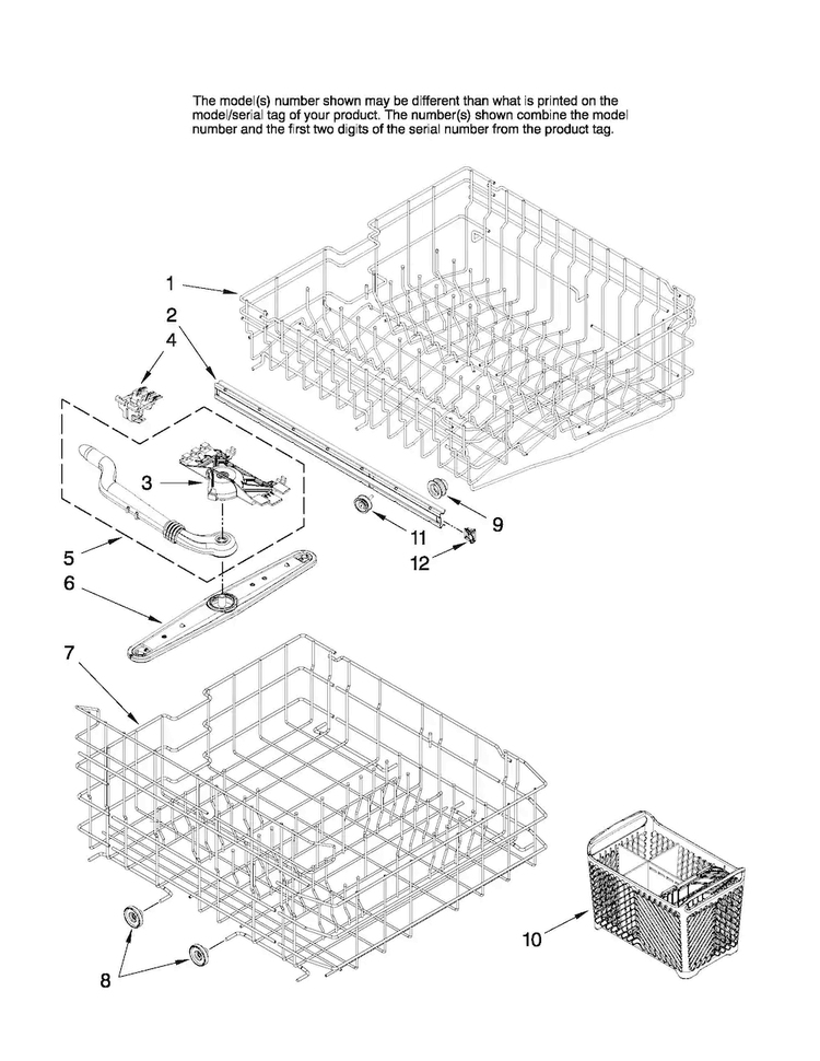Upper And Lower Rack Parts Diagram and Parts List for MDC4650AWW1  Maytag Dishwasher