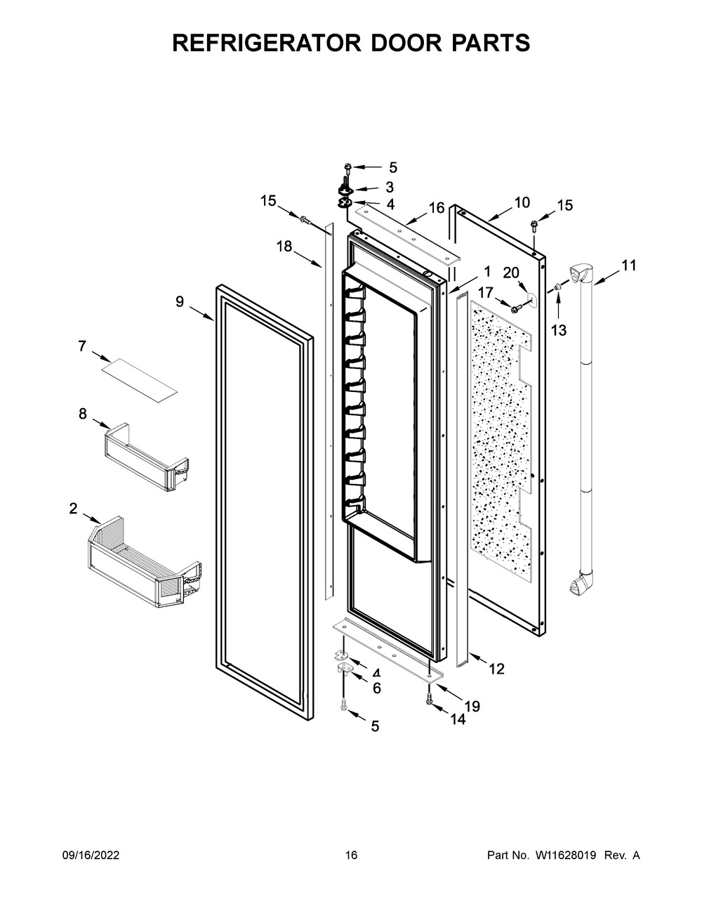 Refrigerator Door Parts Diagram and Parts List for JBSS48E22L00  Jenn-Air Refrigerator