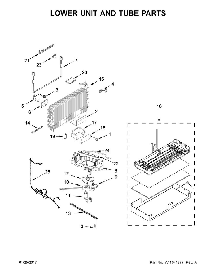 Lower Unit And Tube Parts Diagram and Parts List for JF42NXFXDE02  Jenn-Air Refrigerator