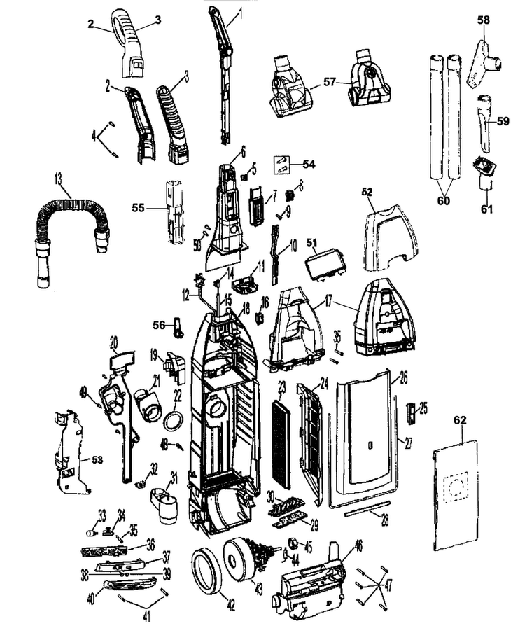 Main Body Diagram and Parts List for U6485-200  Hoover Upright Vacuum