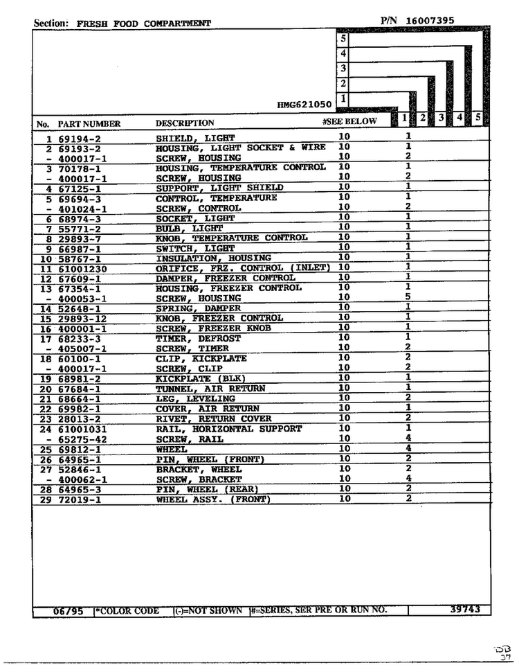 Fresh Food Compartment Page 2 Diagram and Parts List for 621050  Admiral Refrigerator