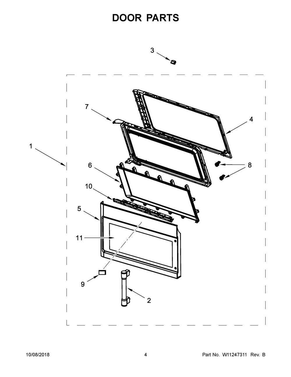 Door Parts Diagram and Parts List for MMV4206FB4  Maytag Microwave
