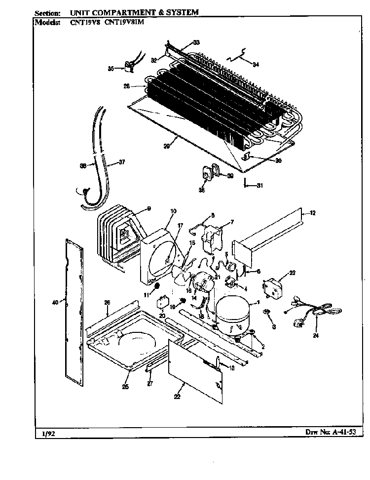 Unit Compartment & System Diagram and Parts List for CNT19V8H BC54A Crosley Refrigerator