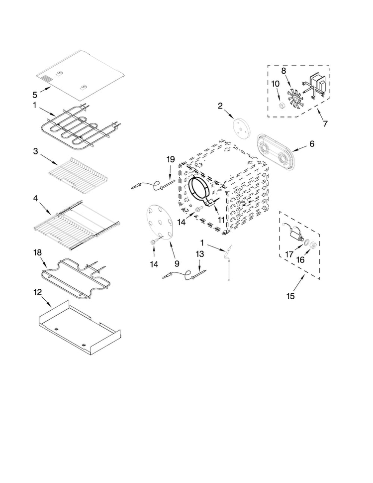 30" Internal Oven Parts Diagram and Parts List for JDRP548WP00  Jenn-Air Range