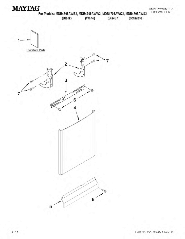 Door And Panel Parts Diagram and Parts List for MDB4709AWB2  Maytag Dishwasher