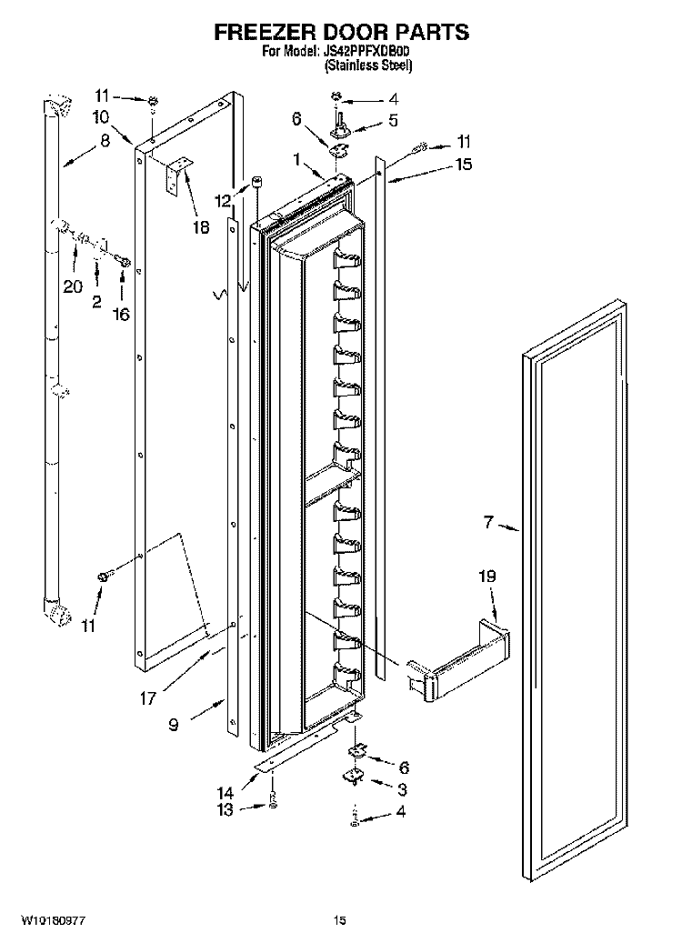 FREEZER DOOR PARTS Diagram and Parts List for JS42PPFXDB00  Jenn-Air Refrigerator