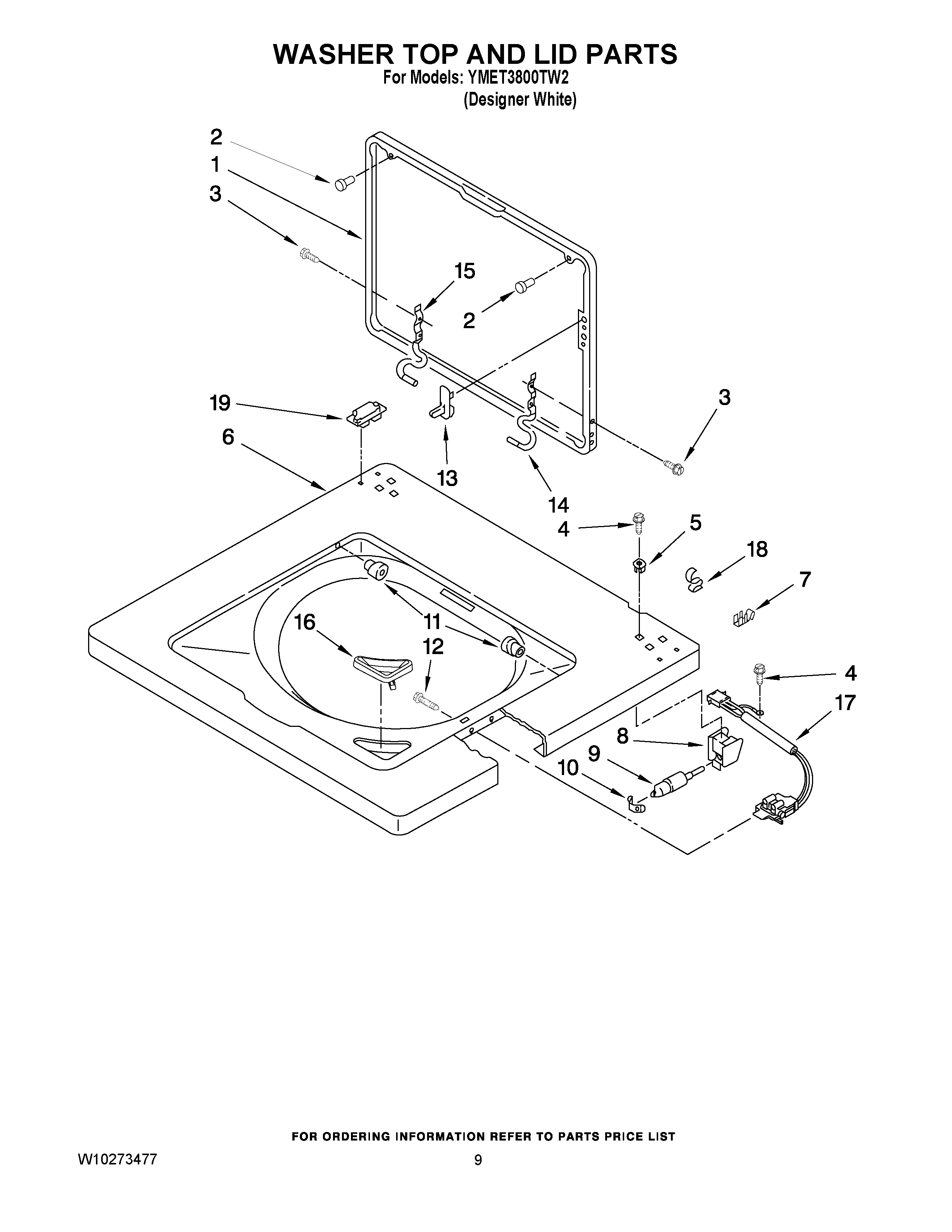 06 - WASHER TOP AND LID PARTS Diagram and Parts List for YMET3800TW2  Maytag Washer Dryer Combo
