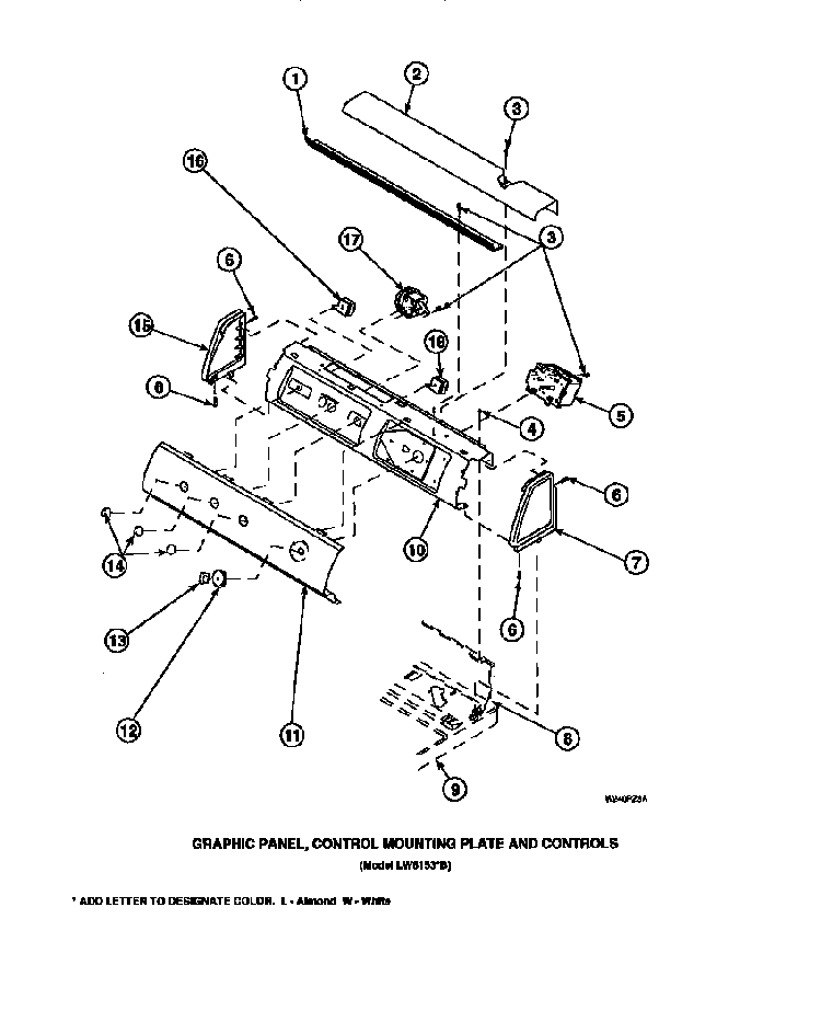 Graphic Panel, Control Mounting Plate And Controls Diagram and Parts List for CW8202W2-PCW8202W2A  Crosley Washer