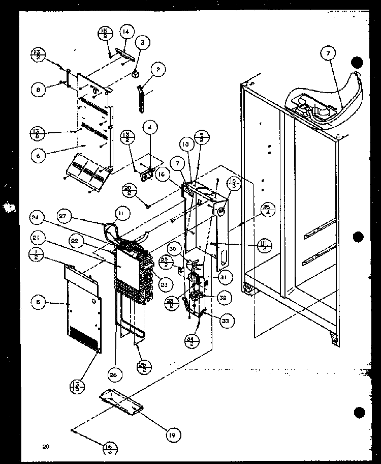 Evaporator And Air Handling Diagram and Parts List for SBD20K-P1117701W  Amana Refrigerator