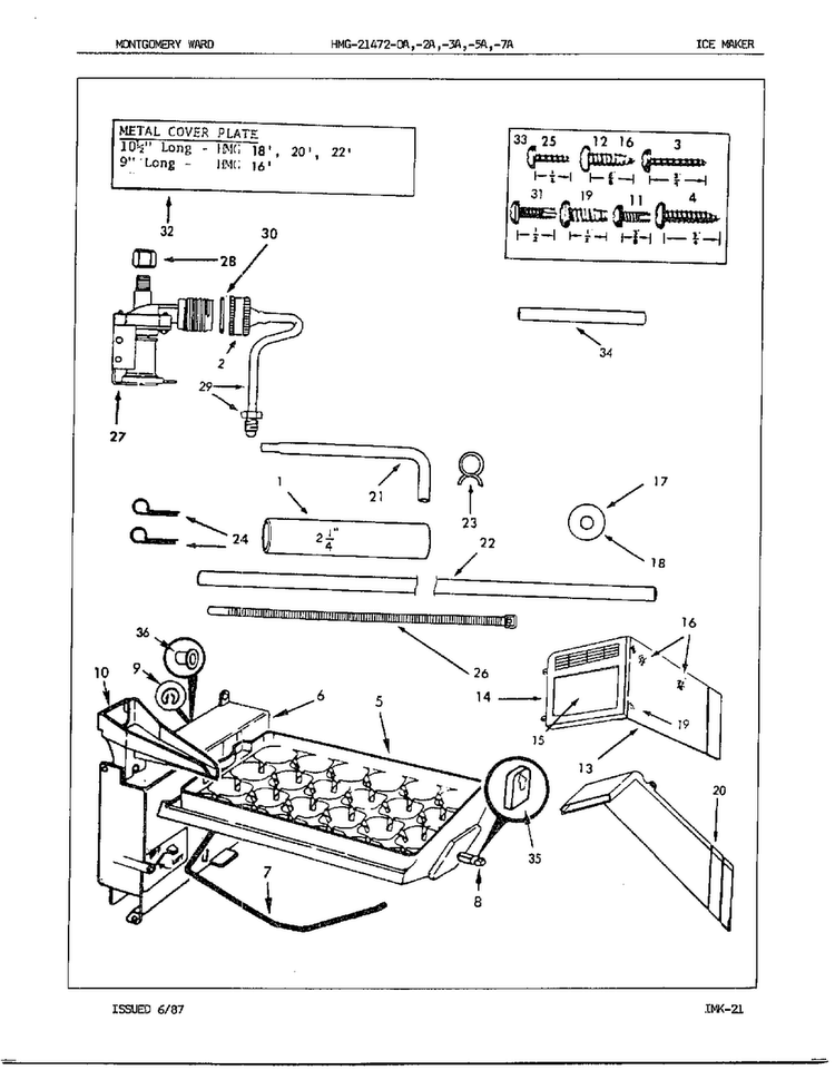 Ice Maker Diagram and Parts List for 21472A  Admiral Refrigerator