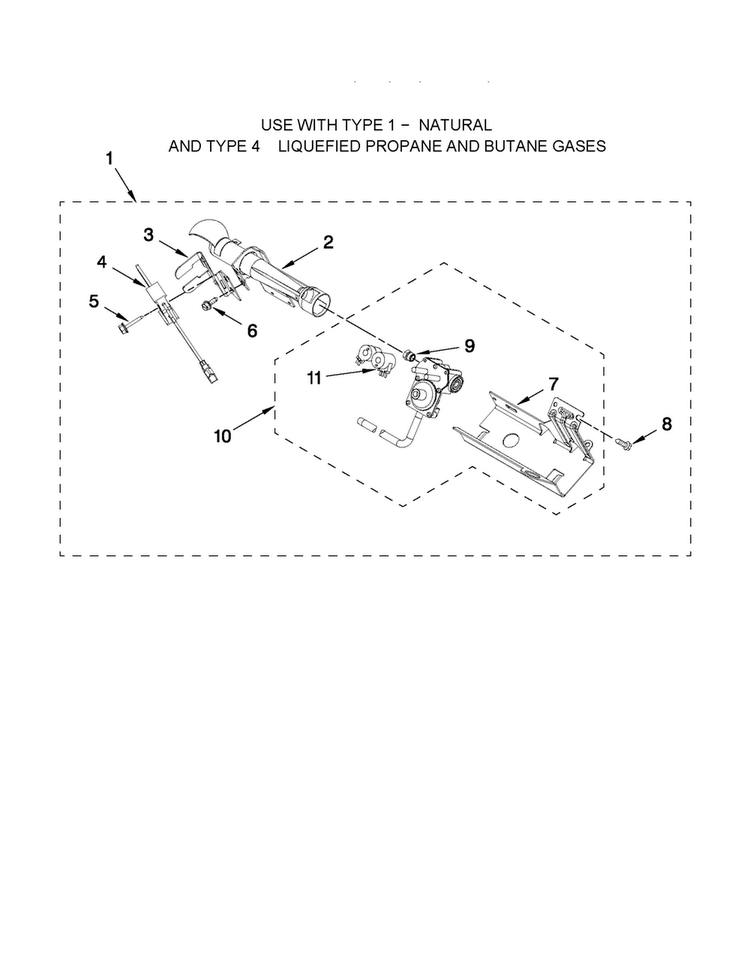 Burner Assembly Diagram and Parts List for MGDB950YG1  Maytag Dryer