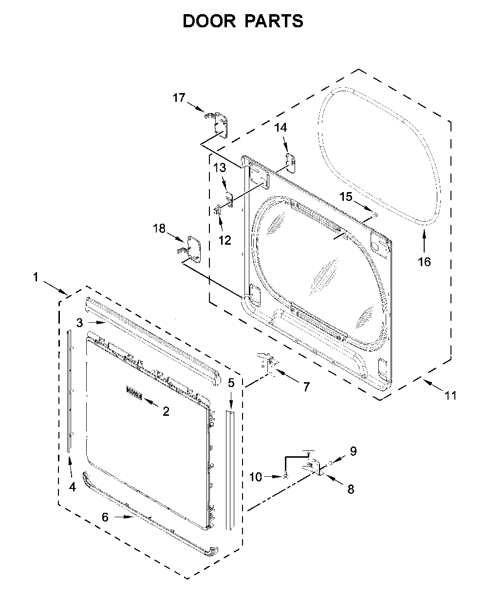 Door parts Diagram and Parts List for MED8230HC0  Maytag Dryer