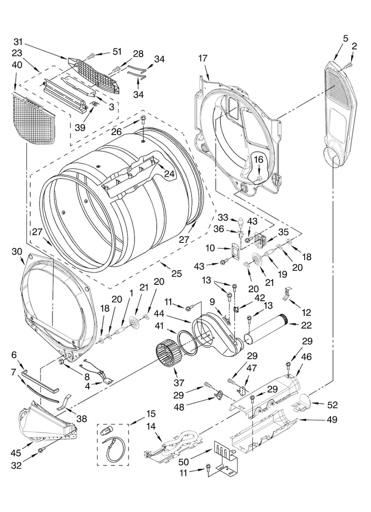 Bulkhead Parts Diagram and Parts List for MEDE300VW0  Maytag Dryer