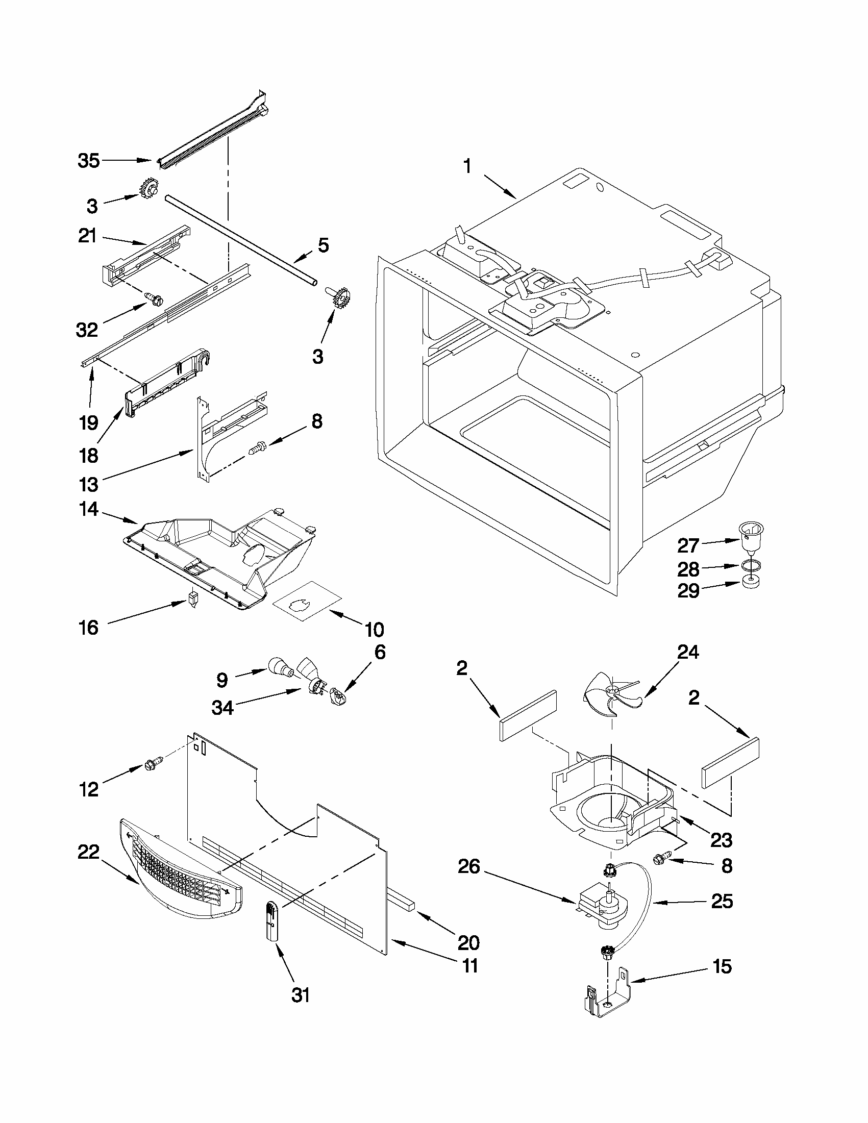Freezer Liner Parts Diagram and Parts List for GB2026PEKB5  Amana Refrigerator