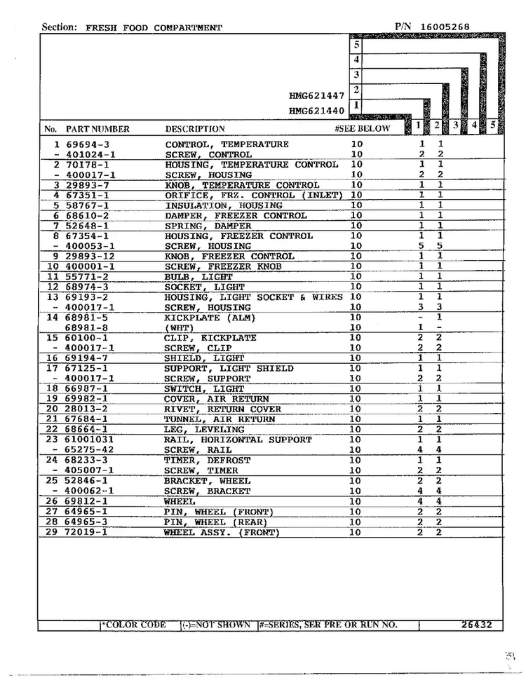 Fresh Food Compartment Page 2 Diagram and Parts List for 621447  Admiral Refrigerator