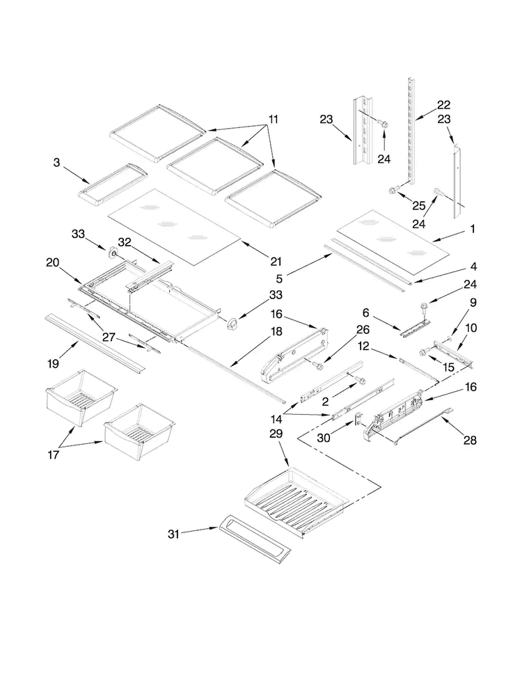 Shelf Parts Diagram and Parts List for AFI2538AES5  Amana Refrigerator