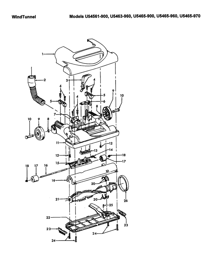 Deluxe Hood Diagram and Parts List for U5463-960  Hoover Upright Vacuum