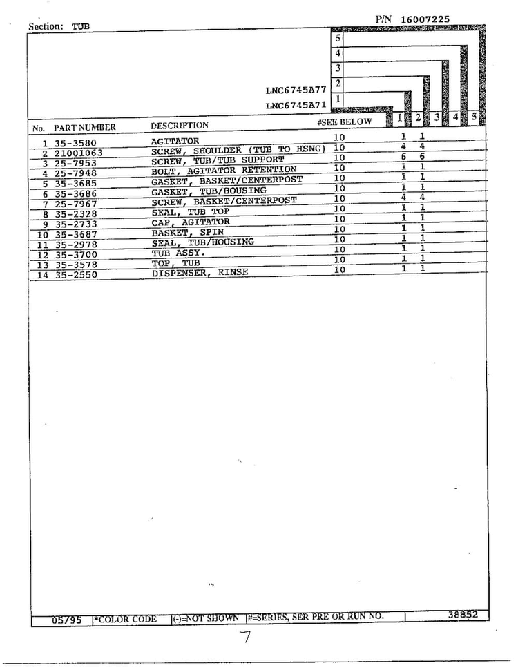 Tub Page 2 Diagram and Parts List for LNC6745A77  Admiral Washer