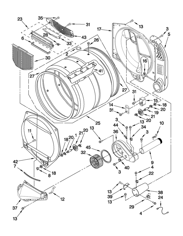 Upper And Lower Bulkhead Parts Diagram and Parts List for MLG24PRAWW2  Maytag Dryer