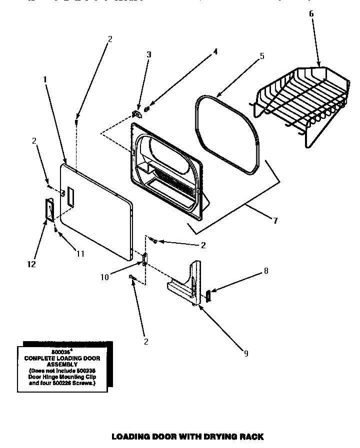 Loading Door With Drying Rack Diagram and Parts List for CE4307W P1163513WW Amana Dryer