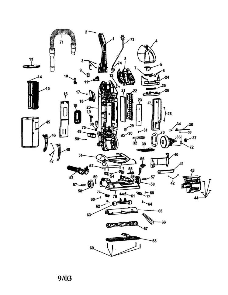 Windtunnel Bagless Assembly Diagram and Parts List for U5756-900  Hoover Upright Vacuum