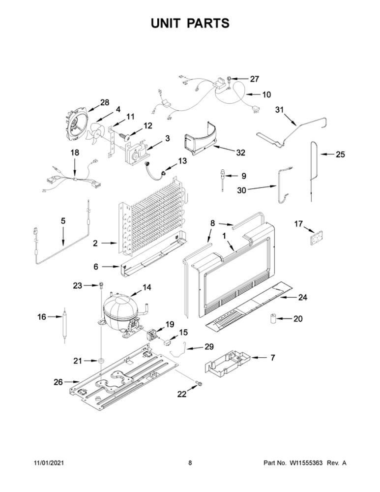 Unit Parts Diagram and Parts List for AZF33X16DW07  Amana Freezer