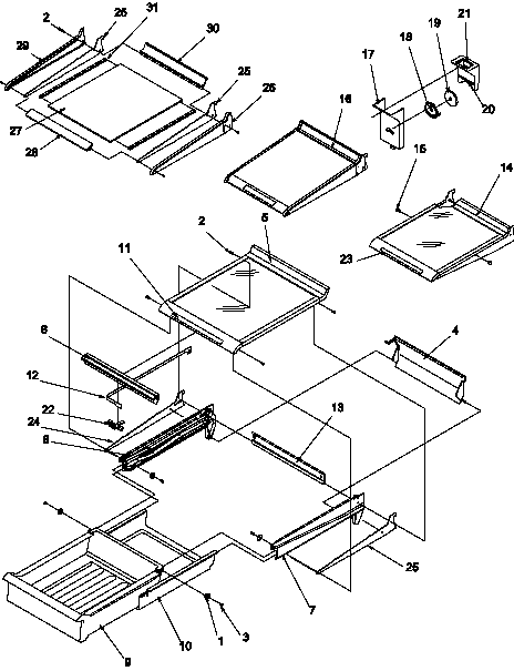 Cabinet Shelving Diagram and Parts List for TN22AL-P1300701WL  Amana Refrigerator