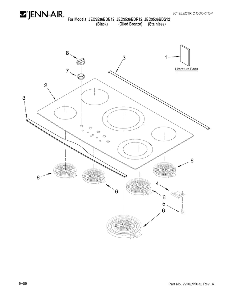 Cooktop Parts Diagram and Parts List for JEC9536BDR12  Jenn-Air Cooktop