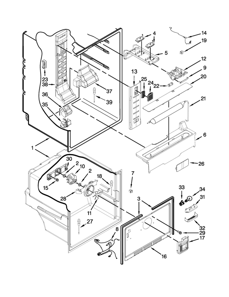 Liner Parts Diagram and Parts List for MFW2055YEW00  Maytag Refrigerator